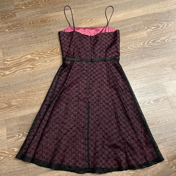 silk lace dress with bow pink and black -laundry - Picture 2 of 8